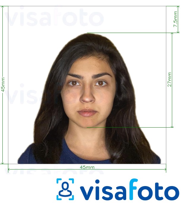 정확한 사이즈 크기의 칠레 여권 4.5x4.5cm 사진의 예