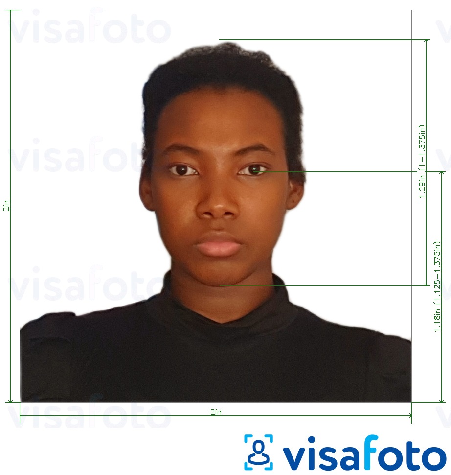정확한 사이즈 크기의 도미니카 공화국 여권 2x2인치 사진의 예