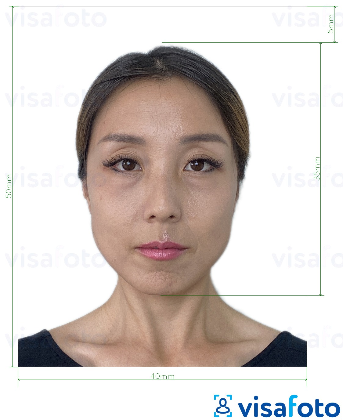 정확한 사이즈 크기의 홍콩 여권 40x50 mm (4x5cm) 사진의 예