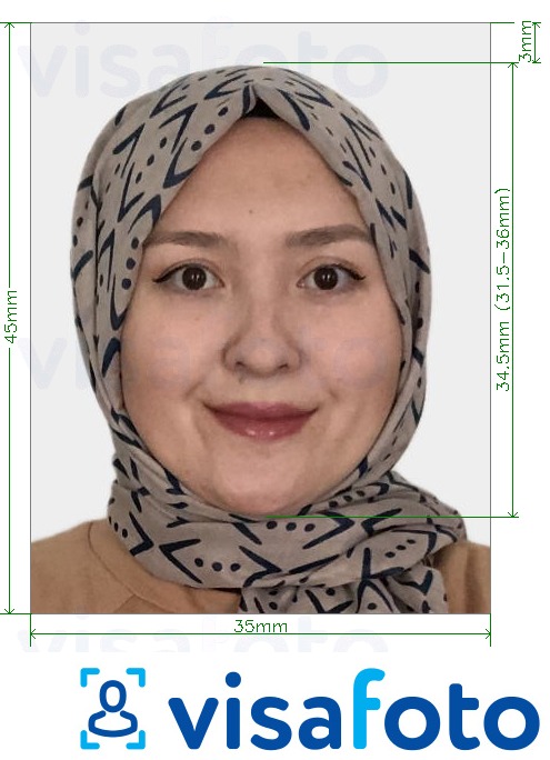 정확한 사이즈 크기의 카자흐스탄 여권 온라인 413x531 픽셀 사진의 예