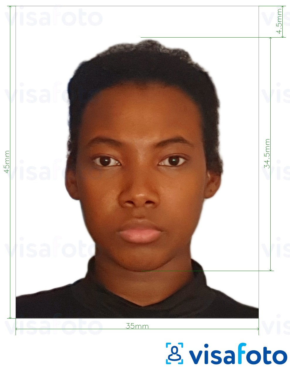 정확한 사이즈 크기의 나이지리아 여권 35x45mm 사진의 예