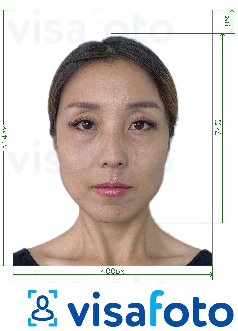 정확한 사이즈 크기의 싱가포르 여권 온라인 400x514 픽셀 사진의 예