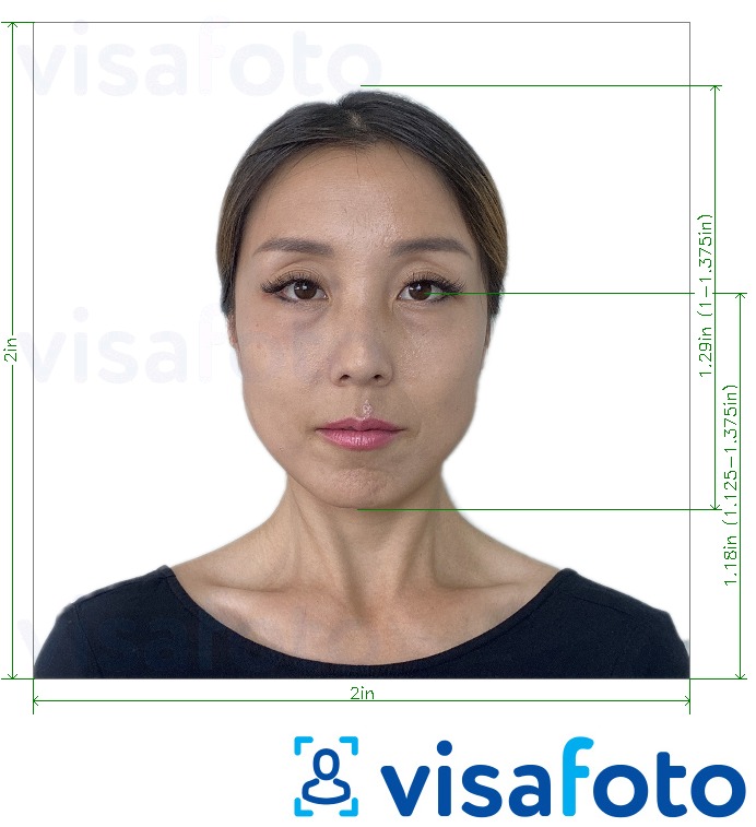 정확한 사이즈 크기의 대만 여권 2x2 인치 (미국에서 적용) 사진의 예