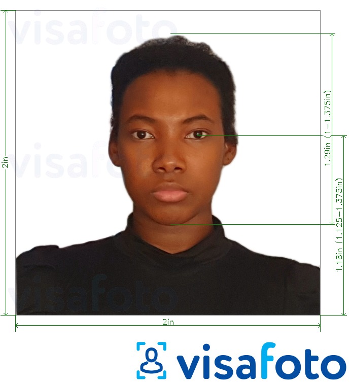 정확한 사이즈 크기의 우간다 여권 사진 2x2 인치 (51x51mm, 5x5cm) 사진의 예