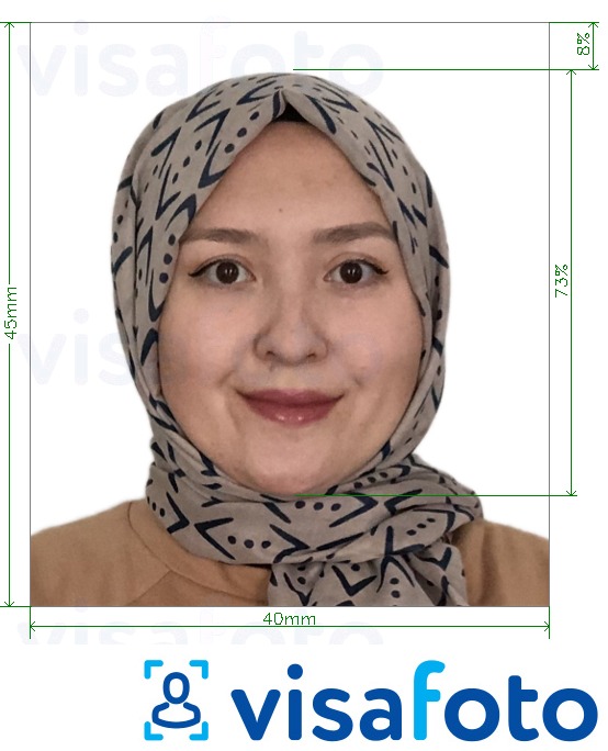 정확한 사이즈 크기의 아프가니스탄 여권 4x4.5cm (40x45mm) 사진의 예