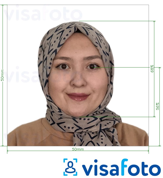정확한 사이즈 크기의 아프가니스탄 여권 5x5 cm (50x50 mm) 사진의 예