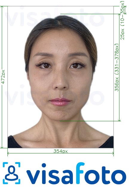 정확한 사이즈 크기의 중국 여권 온라인 354x472 픽셀 사진의 예