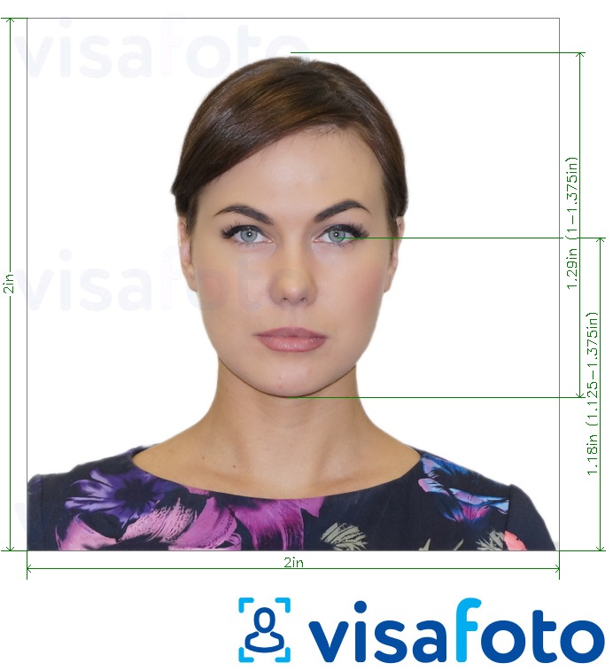정확한 사이즈 크기의 코스타리카 여권 2x2 인치, 5x5cm, 51x51mm 사진의 예