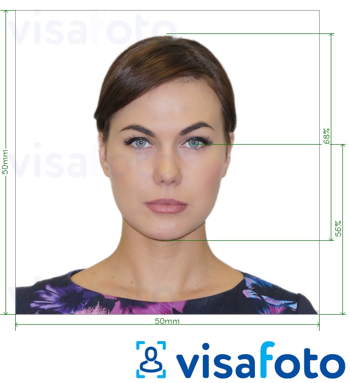 정확한 사이즈 크기의 체코 공화국 여권 5x5cm (50x50mm) 사진의 예