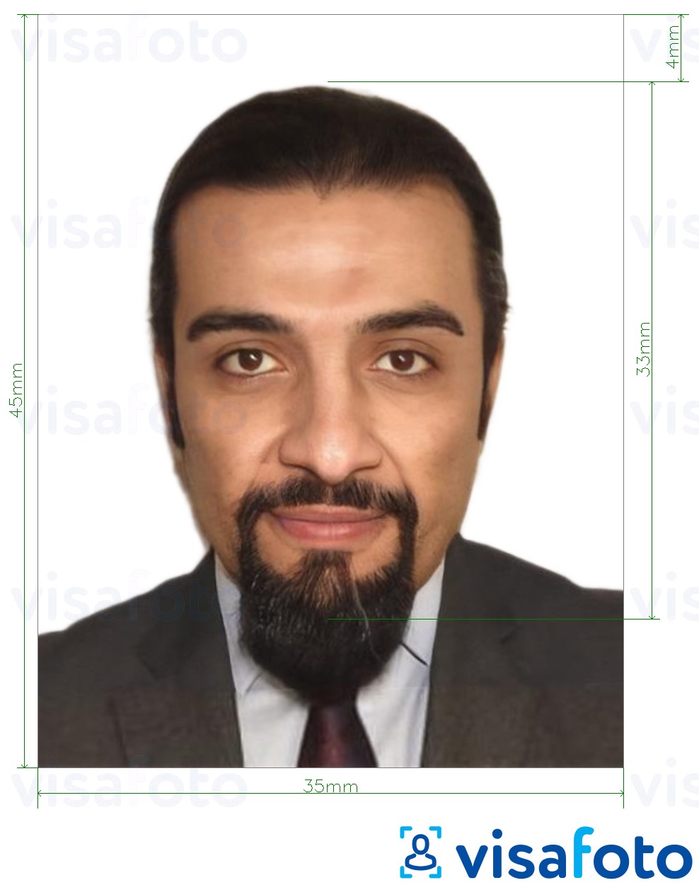 정확한 사이즈 크기의 요르단 여권 3.5x4.5cm (35x45mm) 사진의 예