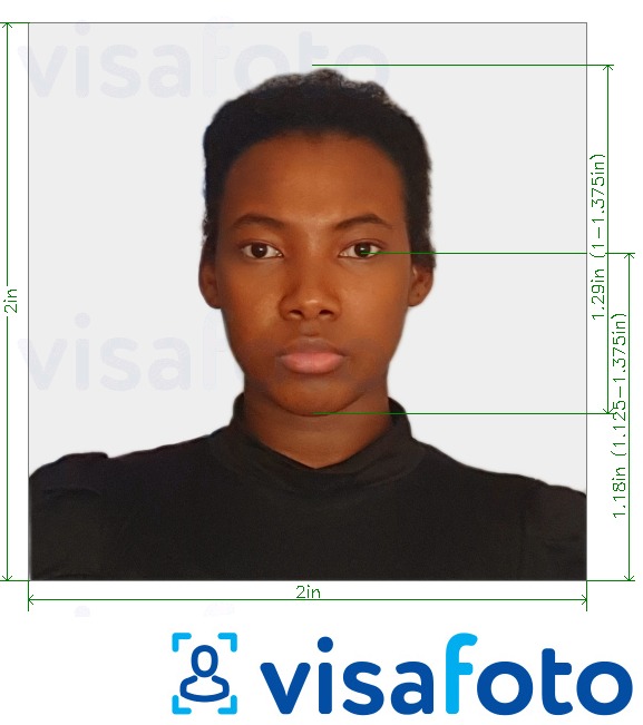 정확한 사이즈 크기의 케냐 여권 2x2 인치 (51x51mm, 5x5cm) 사진의 예