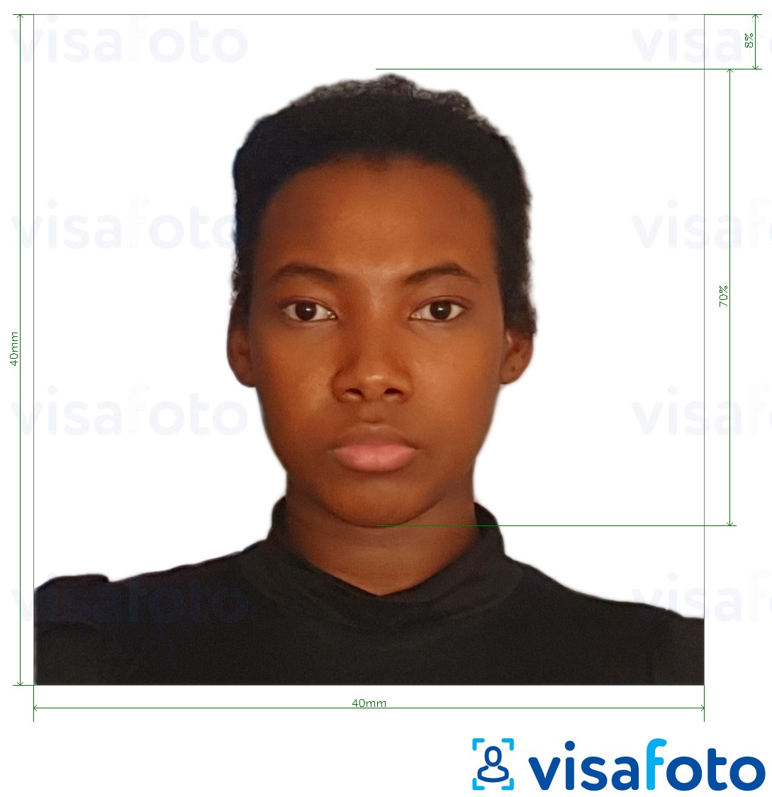 정확한 사이즈 크기의 마다가스카르 여권 40x40mm 사진의 예