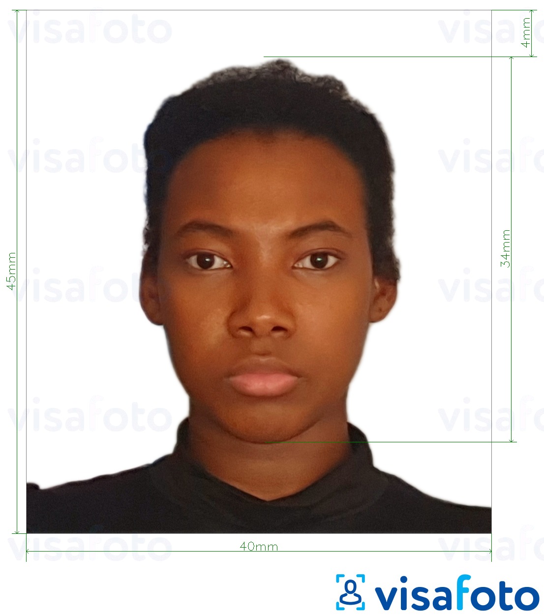 정확한 사이즈 크기의 탄자니아 여권 40x45 mm (4x4.5 cm) 사진의 예