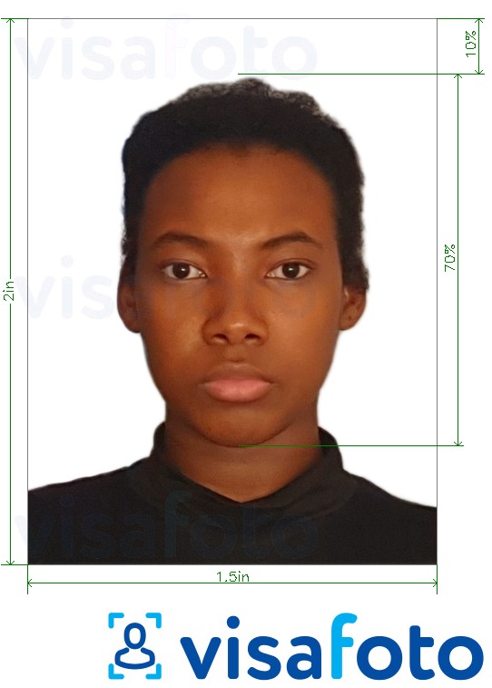 정확한 사이즈 크기의 잠비아 여권 1.5 x 2 인치 (51x38 mm) 사진의 예